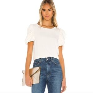 Amanda Uprichard Merris Ivory Ruched Sleeve Top Revolve $159